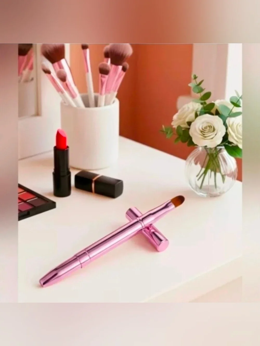 Pink Retractable Dual Sided Lip Brush- Pointed & Rounded Tips BNIB